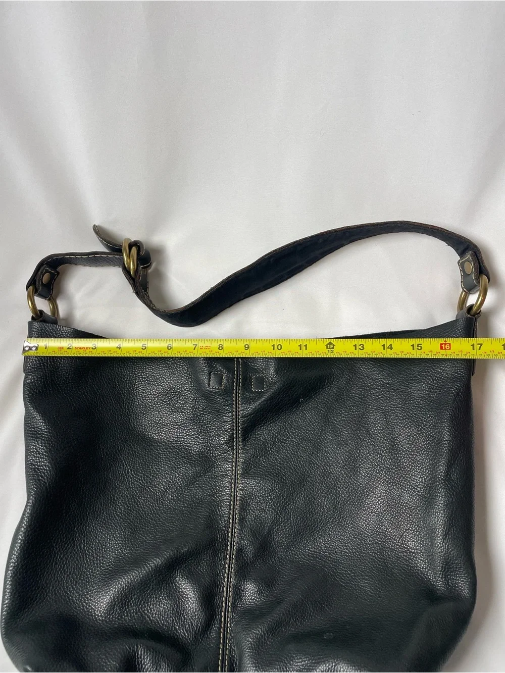 Bag Lucky Brand Black Pebbled Leather Hobo Bag Brass Hardware Boho Chic